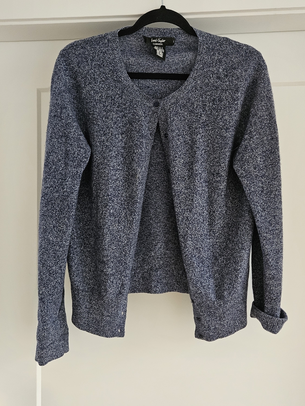 Lord & Taylor Blue Marled Crew Cardigan 100% Cashmere Sz Medium